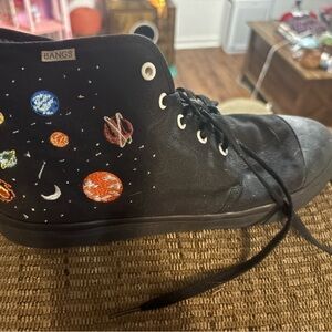 BANGS Black High-Top Sneakers with Embroidered Space Design